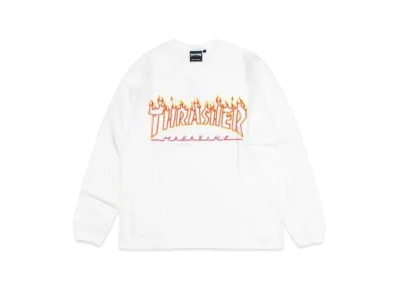 THRASHER Flame Outline US Cotton L/S Tee "White / Yellow"