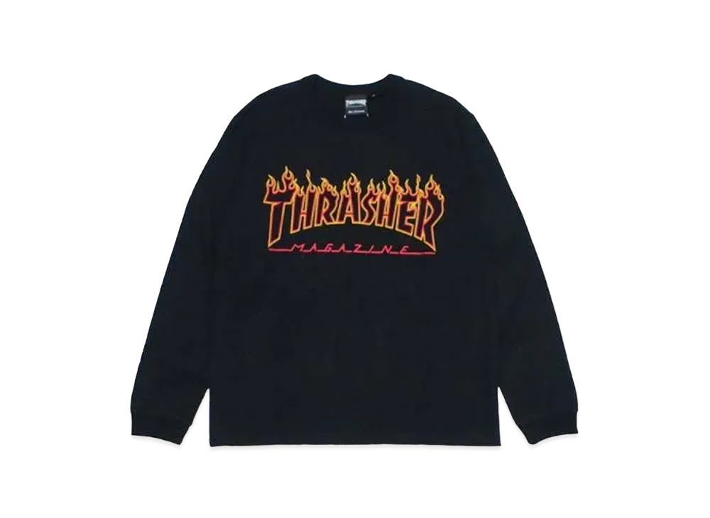 THRASHER Flame Outline US Cotton L/S Tee "Black / Yellow"