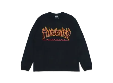 THRASHER Flame Outline US Cotton L/S Tee "Black / Yellow"