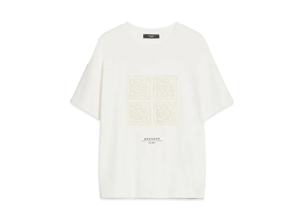 Max Mara Valvano Cotton Embroidered T-shirt "White/Lace"