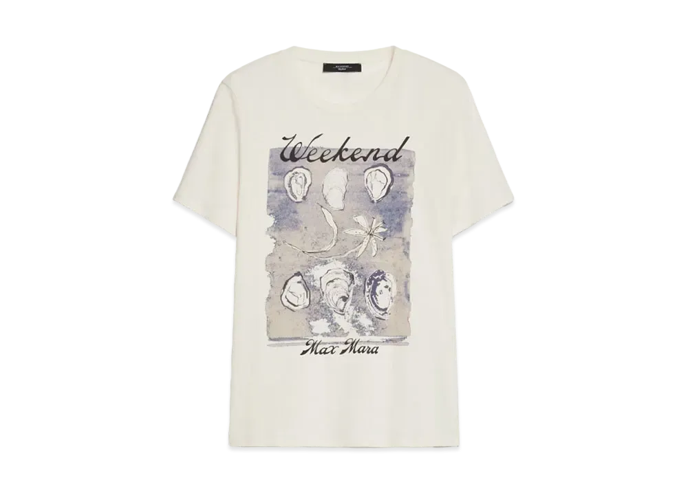 Max Mara Zirlo Pure Cotton Print T-Shirt "Ecru/Bule"