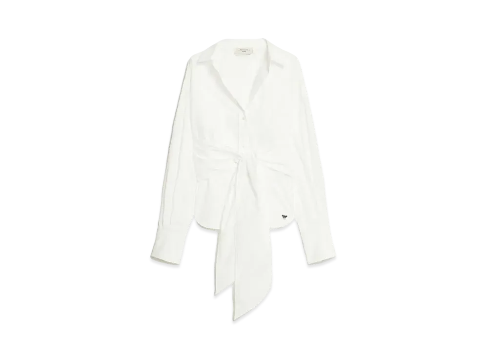 Max Mara Torino Pure Cotton Poplin Crossover Shirt "Optical White"
