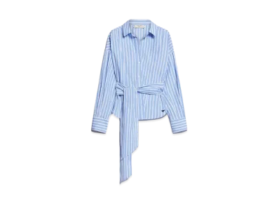 Max Mara Torino Pure Cotton Poplin Crossover Shirt "Light Blue"