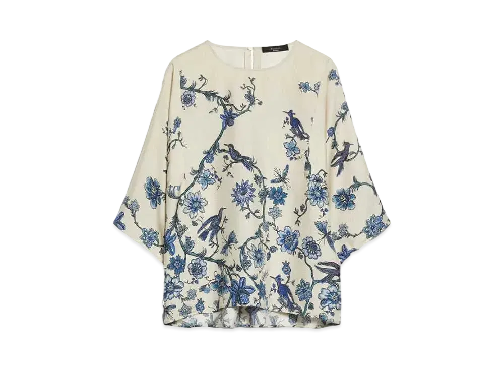 Max Mara Filippo Pure Silk Print Blouse "Light Blue"