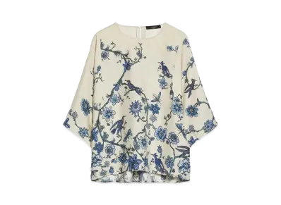 Max Mara Filippo Pure Silk Print Blouse "Light Blue"