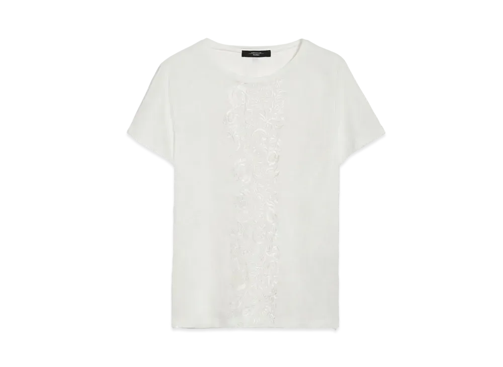 Max Mara MAGNÓ Bi-material Linen Canvas T-shirt "White"