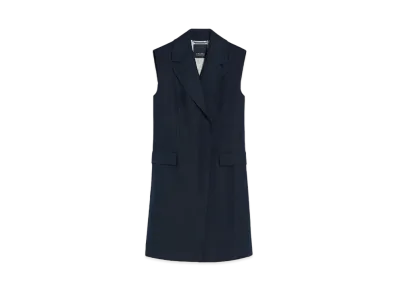 Max Mara Marie Linen Long Waist Gilet "Navy"