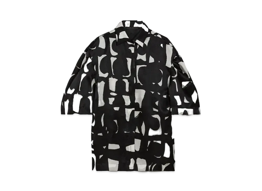 Max Mara Carella Silk Organza Print Shirt "White/Black"