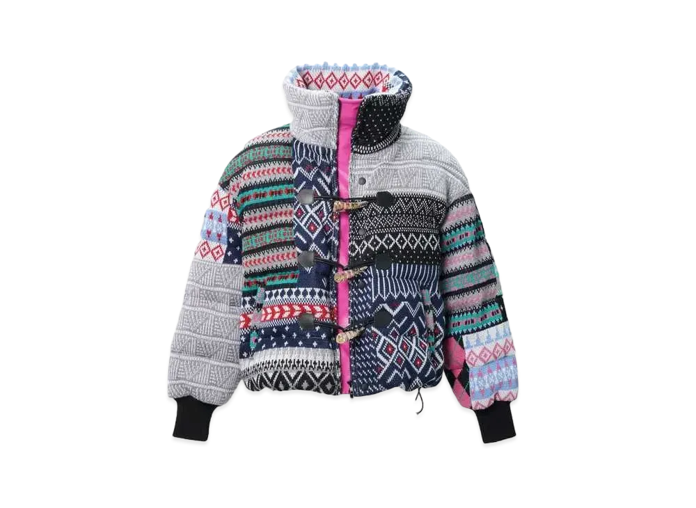 ANREALAGE Knit Patchwork Jacquard Short Down "Colorful"