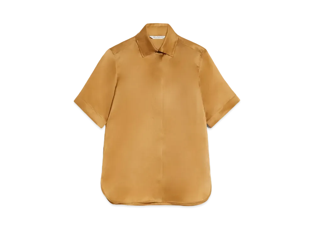 Max Mara Acanth Pure Silk Satin Organza Shirt "Tobacco Brown"