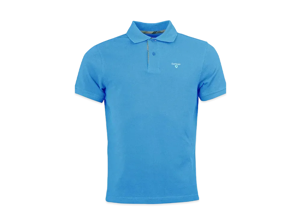 Barbour Tartan Switching Short Sleeve Polo Shirt "Sky"