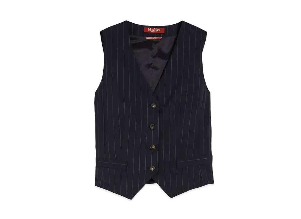 Max Mara Avavo Virgin Wool V-Neck Vest "Navy"
