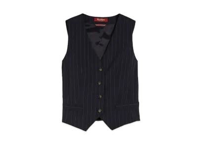 Max Mara Avavo Virgin Wool V-Neck Vest "Navy"
