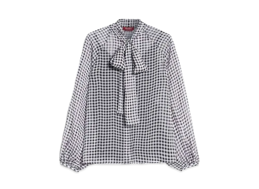 Max Mara Baldi Silk Print Bowtie Blouse "Black"