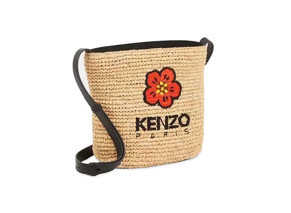 KENZO 'BEACH' Mini Raffia Bucket Bag "Black"
