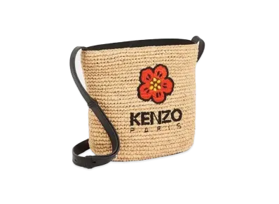 KENZO 'BEACH' Mini Raffia Bucket Bag "Black"