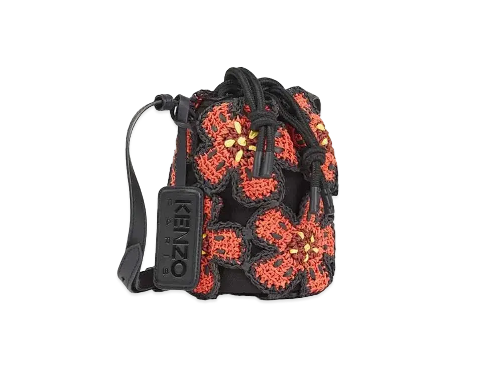 KENZO 'BEACH' Straw Floral Bucket Bag "Medium Red"