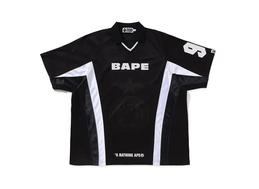 A BATHING APE Multi Logo Relaxed Fit Soccer Jersey "Black"