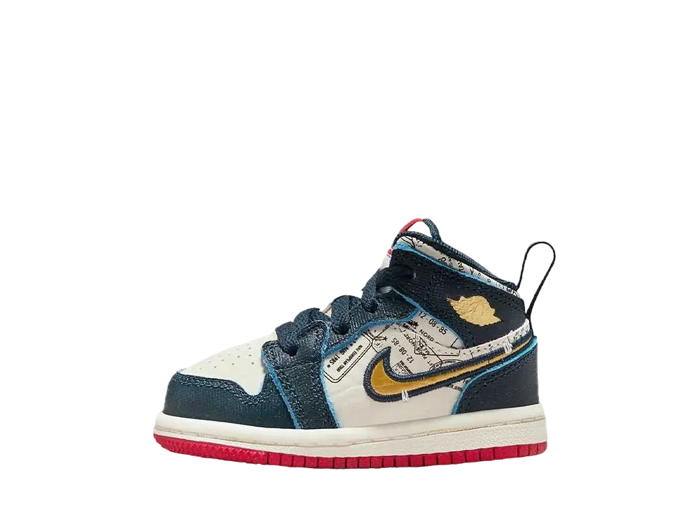 Nike TD Jordan 1 Mid SE "Armory Navy/Pale Ivory/Sport Red/Metallic Gold"