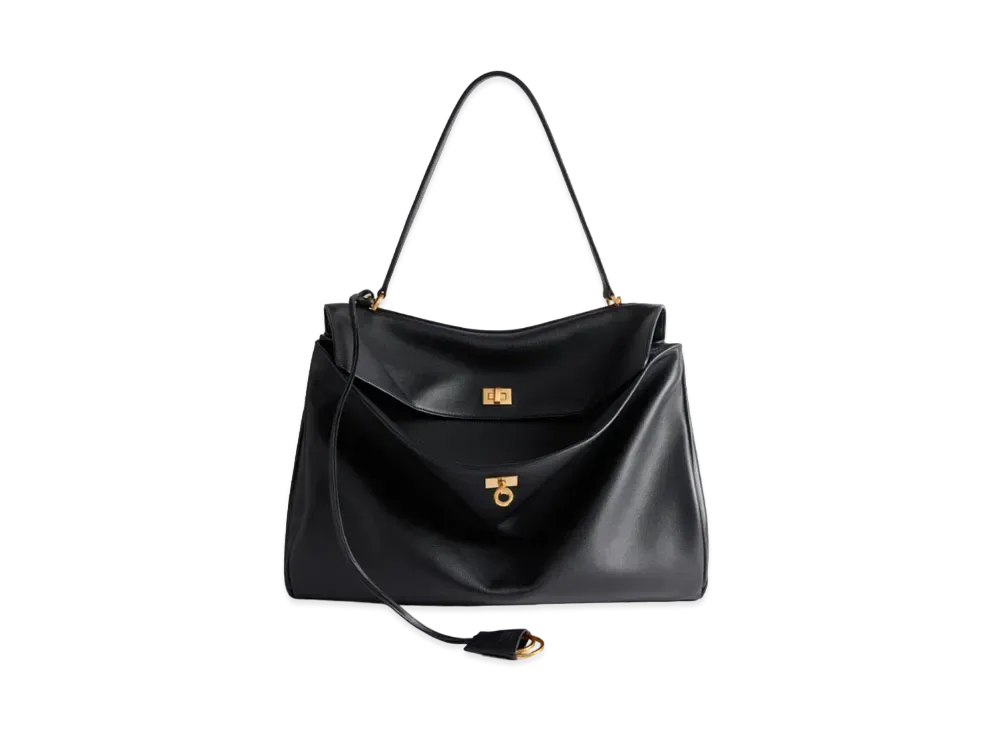 BALENCIAGA Rodeo Large Handbag In Smooth Calfskin Aged-Gold Hardware "Black"