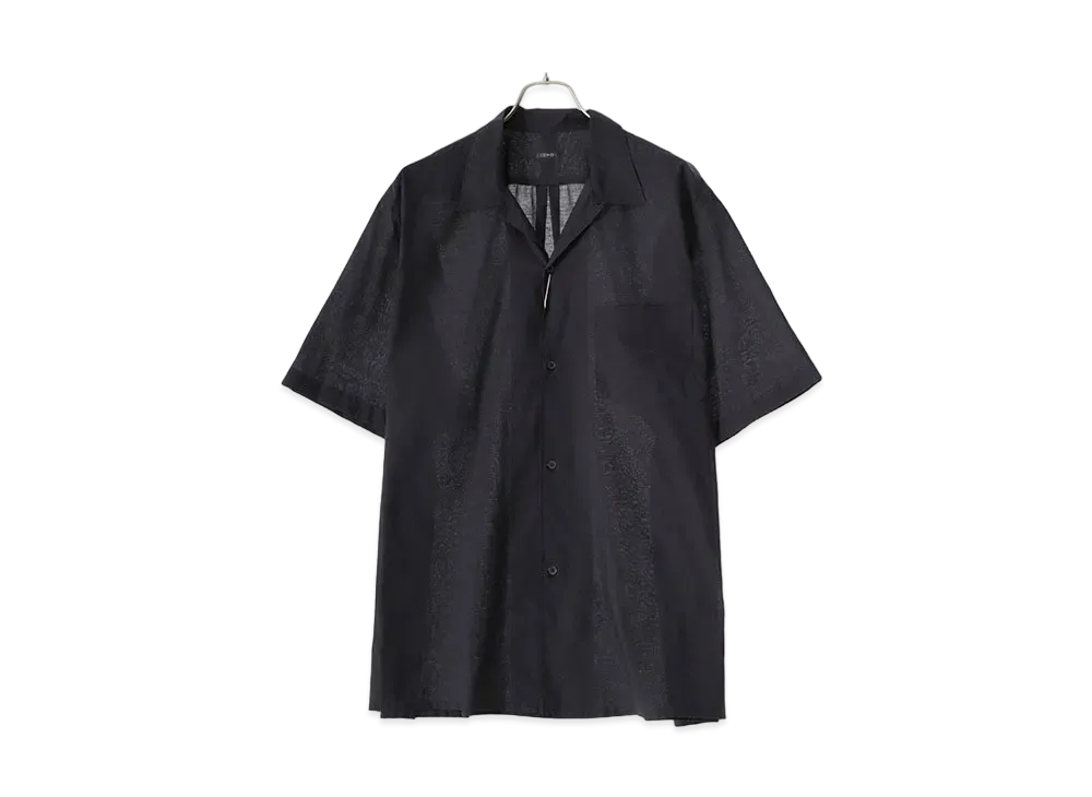 COMOLI KHADI Cotton Short Sleeve Open Collar Shirt "Black"