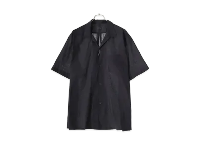 COMOLI KHADI Cotton Short Sleeve Open Collar Shirt "Black"