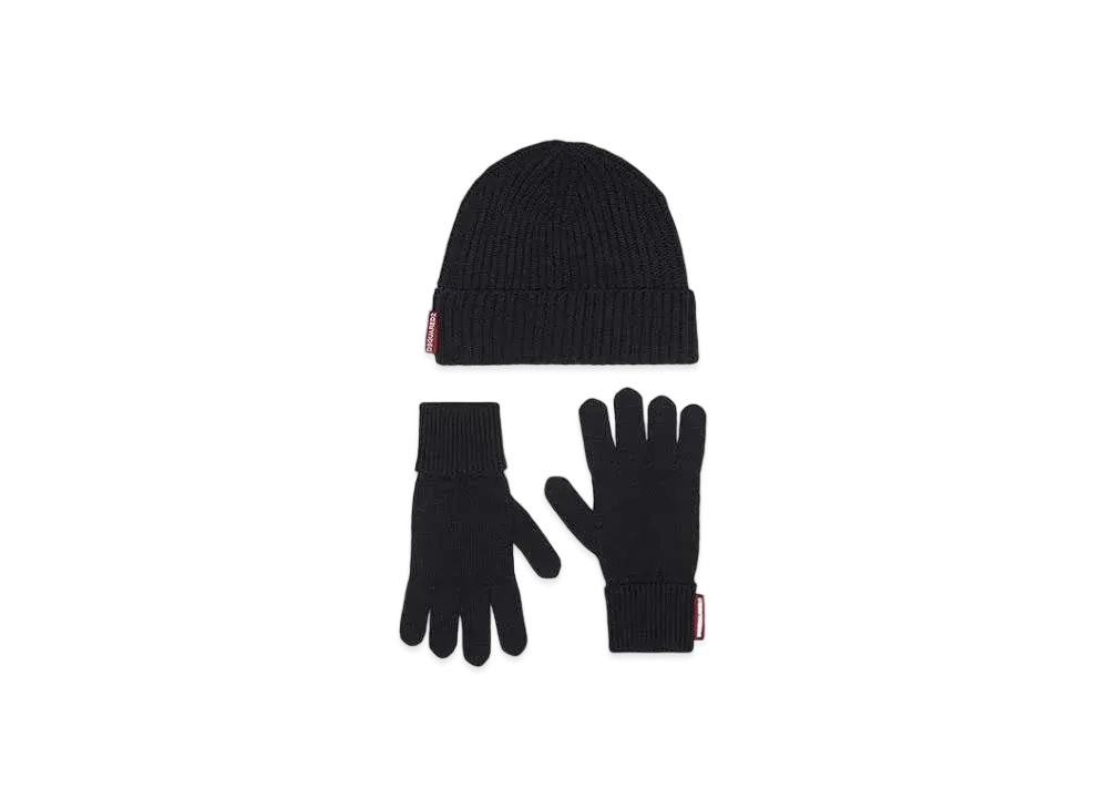 Dsquared2 Beanie & Gloves Warmy Knit Set "Black"