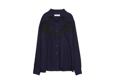 TOGA VIRILIS Viyella fringe shirt "NAVY"