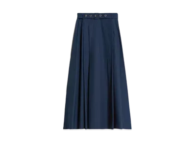 Max Mara Gilda Cotton Poplin Pleated Skirt "Midnight Blue"