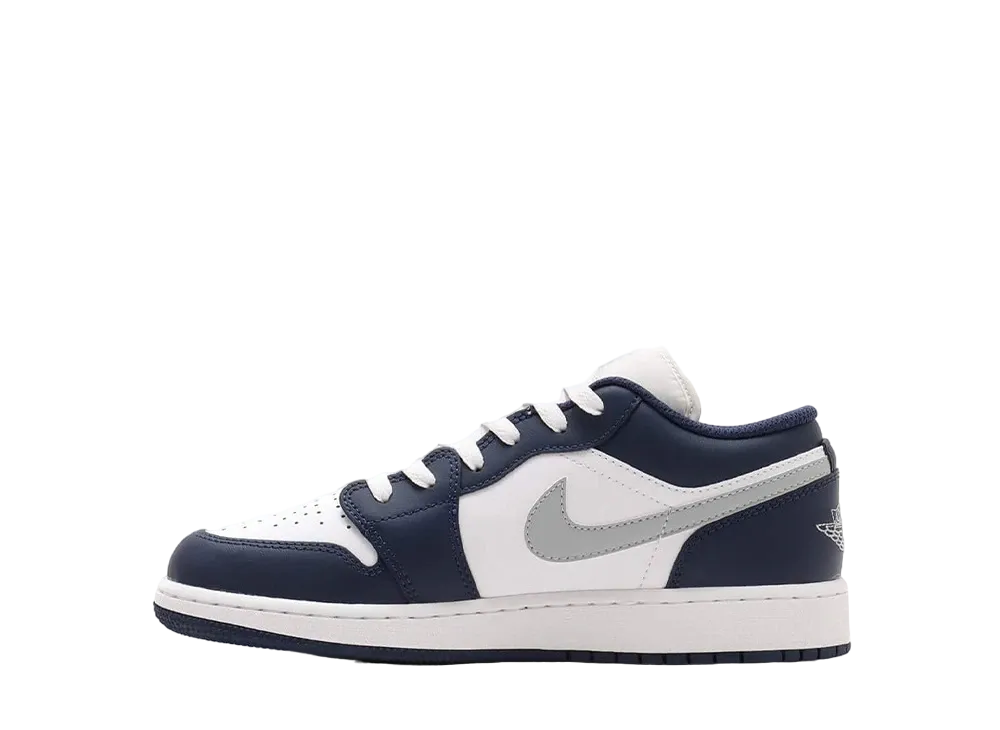 ナイキ GS エアジョーダン1 ロー "ホワイト/ウルフグレー/ミッドナイトネイビー"