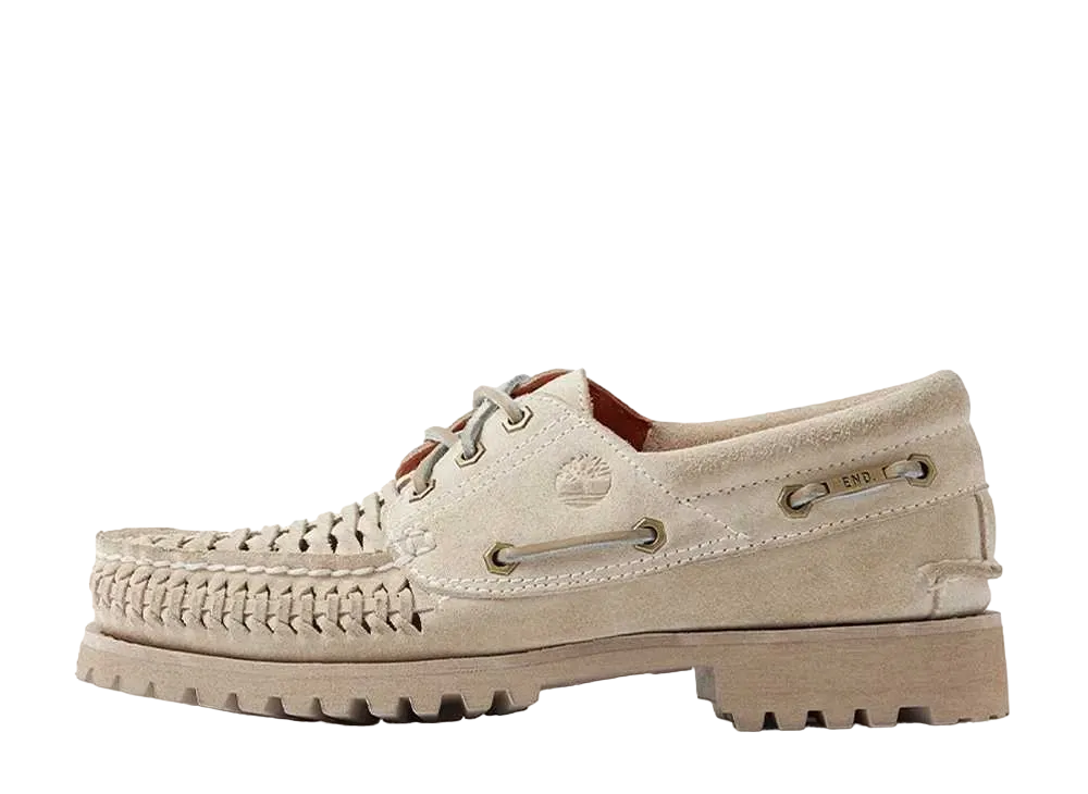 END. × Timberland Authentic 3 Eye Boat Shoe "White Suede"