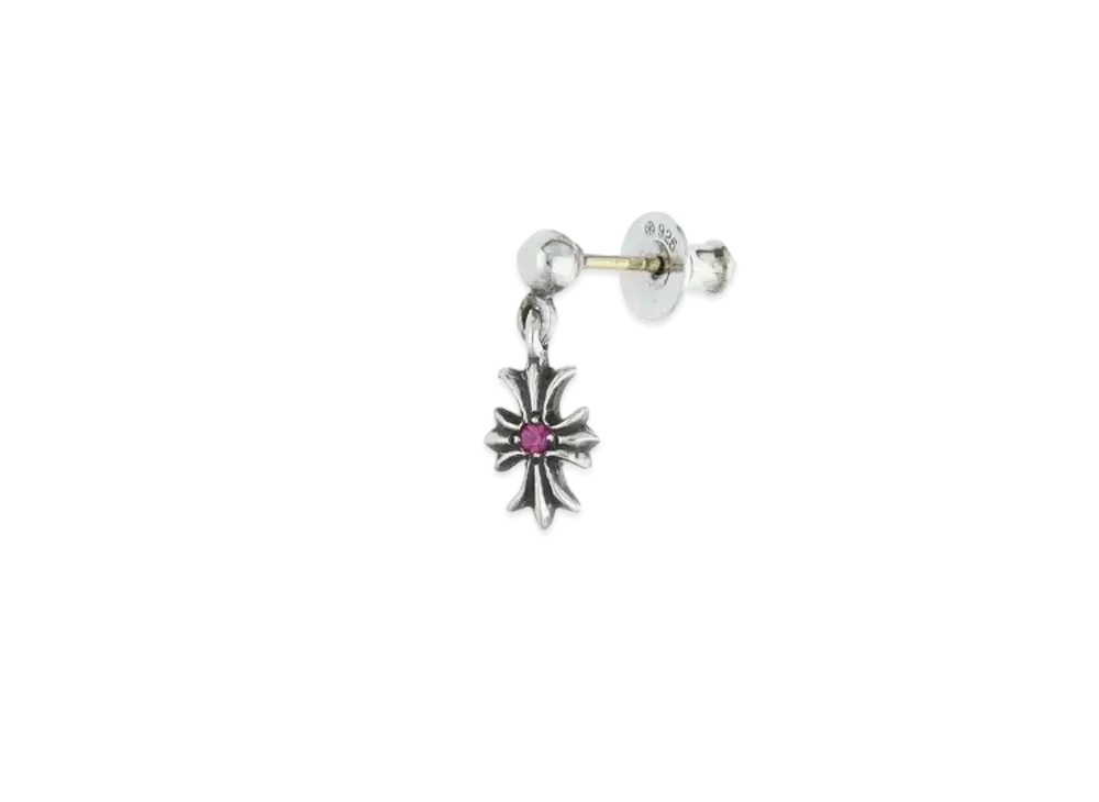 Chrome Hearts Tiny E CH Plus Drop Earring 1 Ruby "Silver"