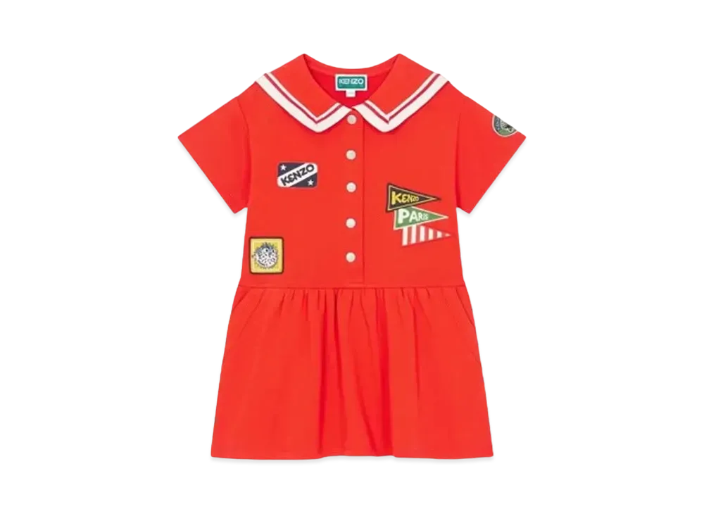 KENZO 'SAILOR' Embroidery Short Sleeve Dress "Vermillion"