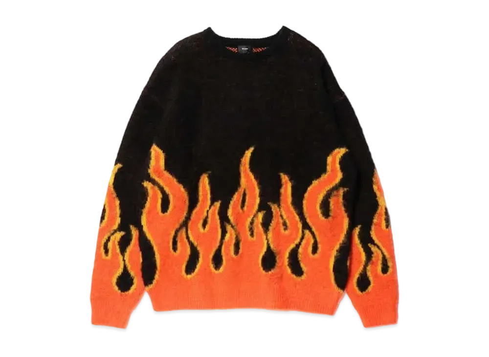 BEAMS 7Gauge Fire Shaggy Crew Neck Knit "Black"