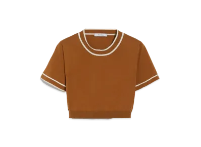 Max Mara Ushio Cotton Yarn Cropped Knit "Tobacco Brown"