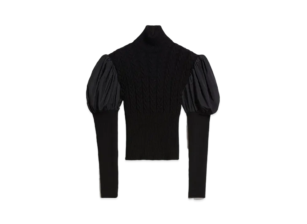 Max Mara Aster Taffeta Sleeve Wool Knit "Black"