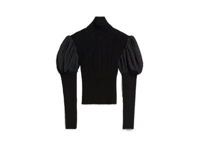 Max Mara Aster Taffeta Sleeve Wool Knit "Black"