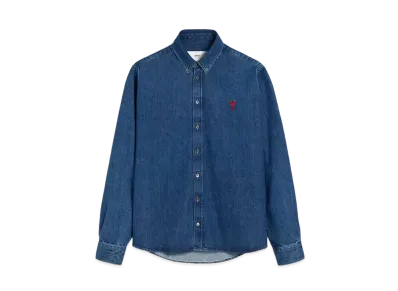 AMI PARIS Ami de Coeur Button Down Shirt "Used Blue"