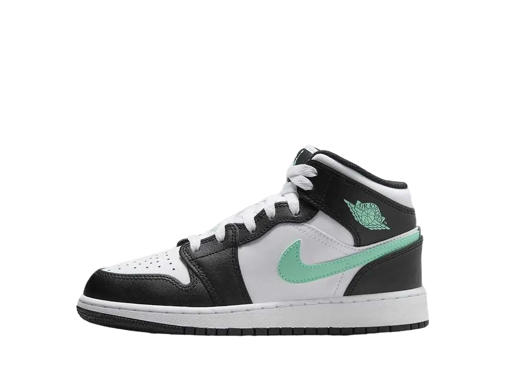 Nike GS Air Jordan 1 Mid "White/Black/Green Glow"