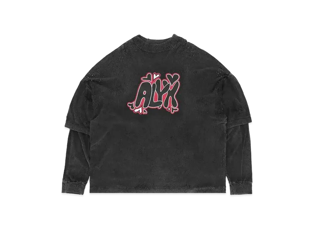 1017 ALYX 9SM Double Sleeve Needle Punch Graphic T-shirt "Washed Black"