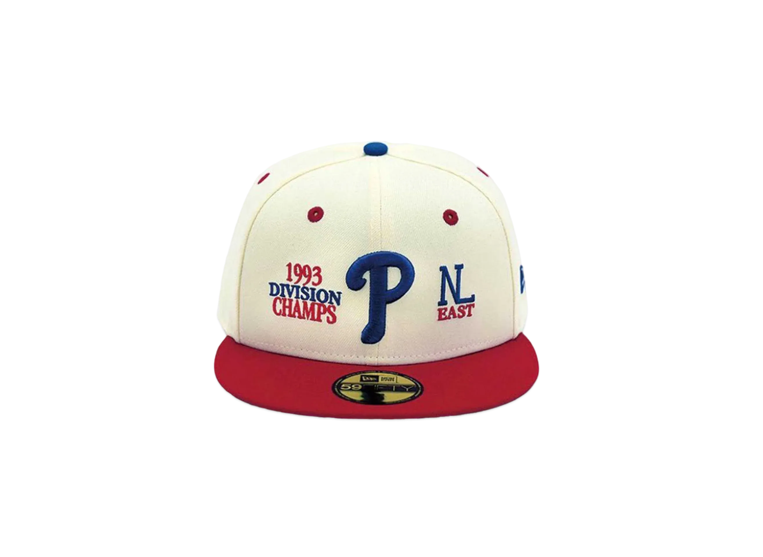 NEW ERA x THE CAP 59Fifty 93 Division Series Philadelphia Phillies "Chrome White/Scarlet"