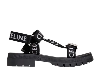 CELINE Leo Strappy Sandal In "CELINE" Jacquard Nylon "Black/White"