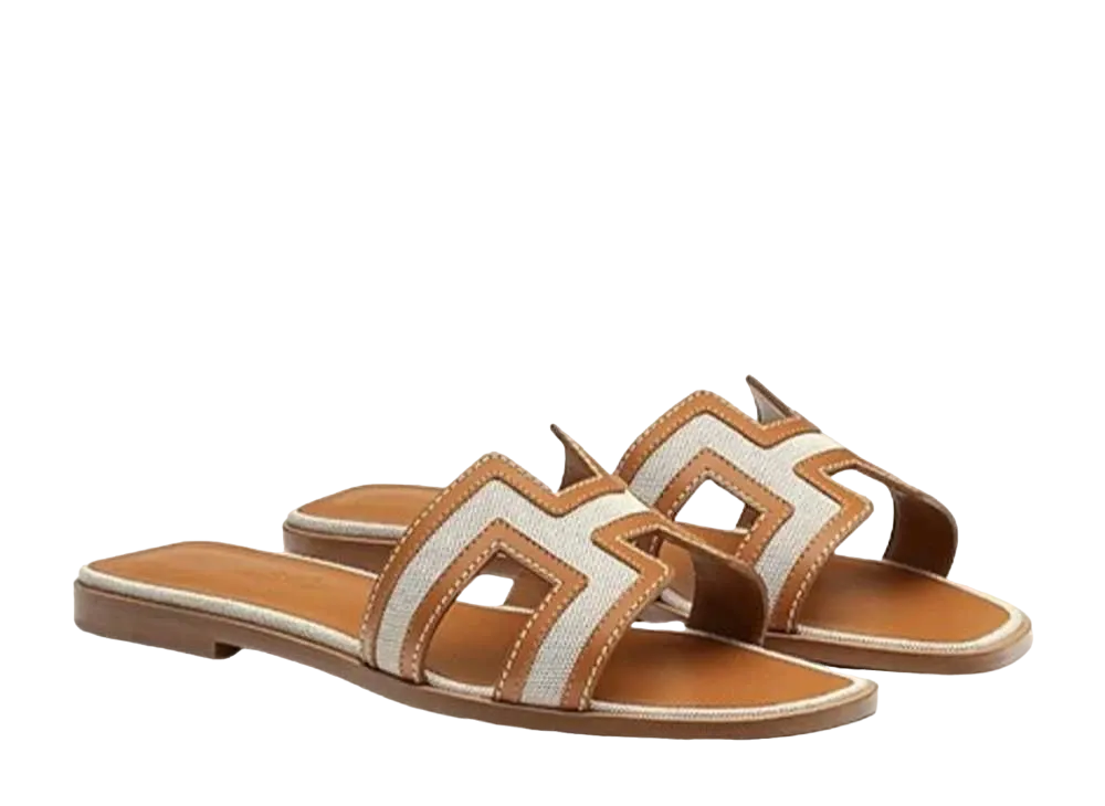 Hermes Oran Sandal "Noisette/Beige Dore"