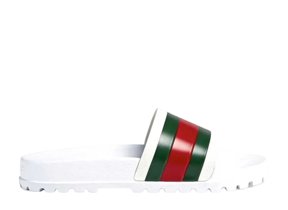 GUCCI Men's Web Rubber Slide Sandal "White"