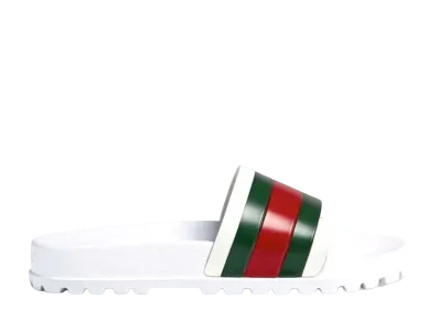 GUCCI Men's Web Rubber Slide Sandal "White"
