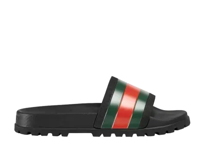 GUCCI Men's Web Rubber Slide Sandal "Black"