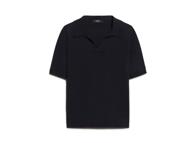 Max Mara Roncoro Silk Cotton Polo Neck Knit "Navy"
