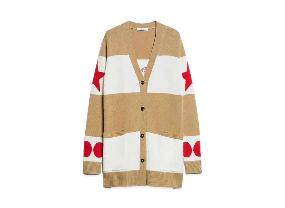 Max Mara VALID Wool Cashmere Jacquard Cardigan "Camel"