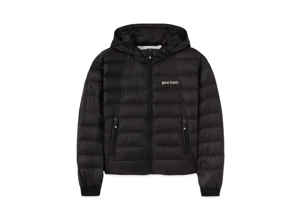 PALM ANGELS Logo Hooded Down Jacket "Black/Off White"