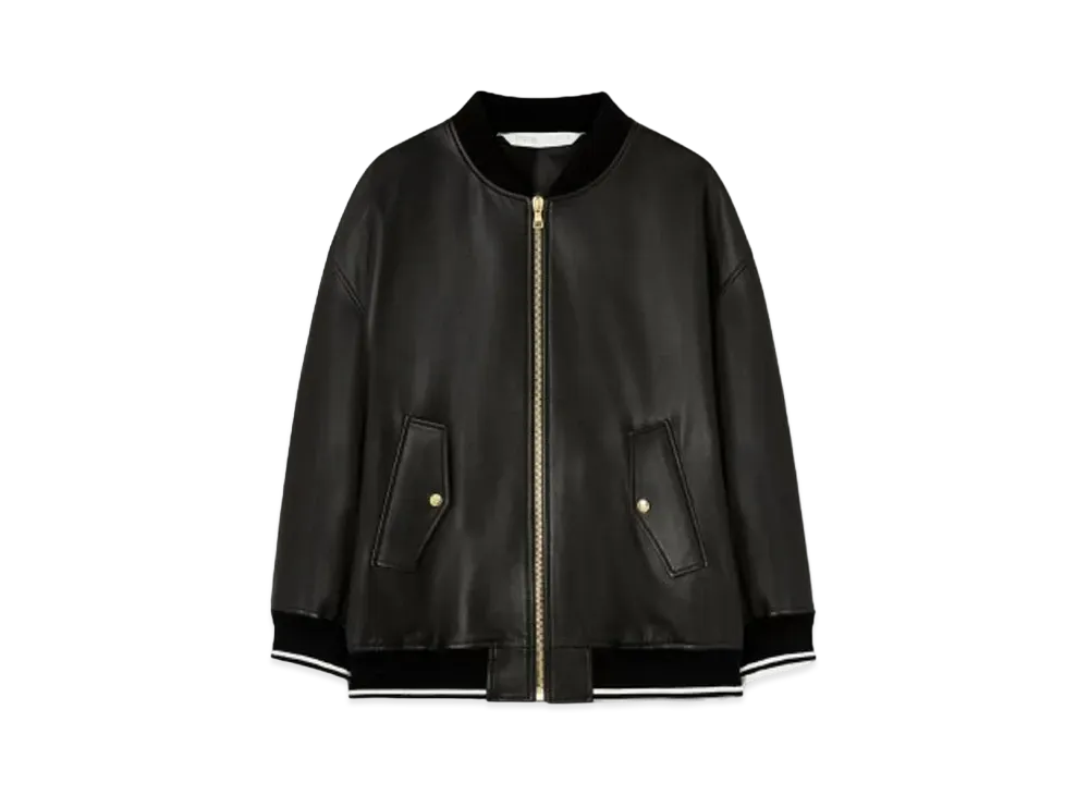 PALM ANGELS College Leather Bomber Jacket "Black/Off White"